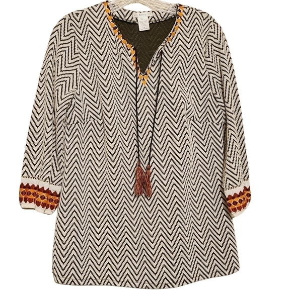 Esley | Women's Chevron Print Blouse with Tassels (Size Medium) - Picture 1 of 14